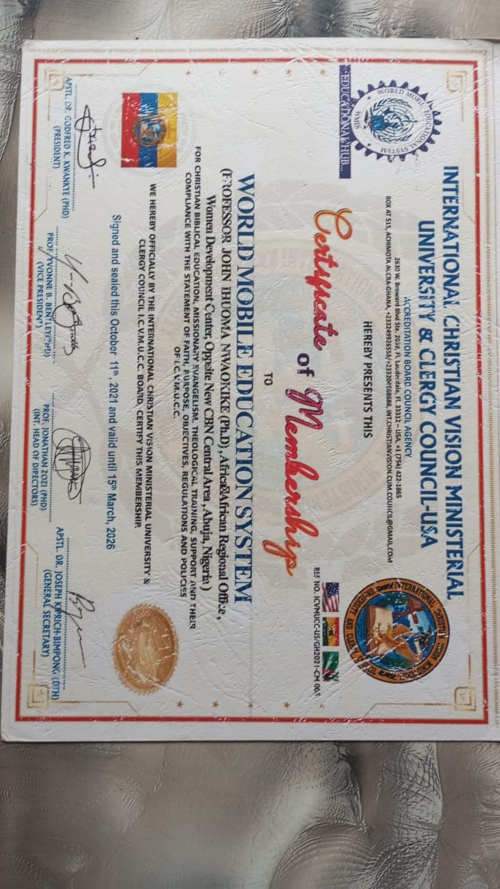 International Christian Vision Ministerial University & Clergy Council-USA